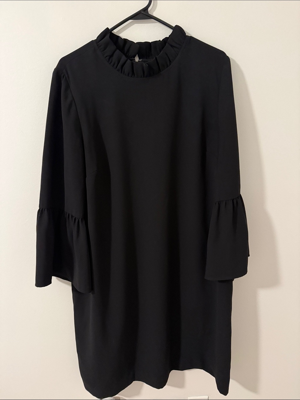 J. Crew Black Ruffle-Neck Bell-Sleeve Shift Dress